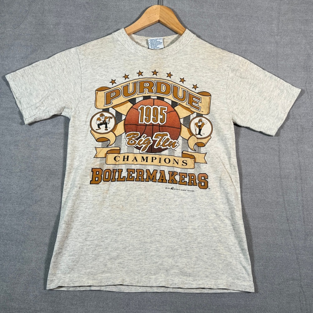 All Sport Purdue 1995 Big Ten Champions Graphic T Shirt Mens S Gray Cotton